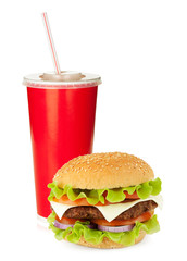 Fast food drink and hamburger