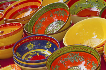 Ceramic bowls ready for sale on the market.