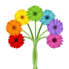 Bouquet of colorful gerbera flowers. Vector illustration.