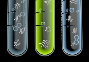 discount symbol  in three test glasses