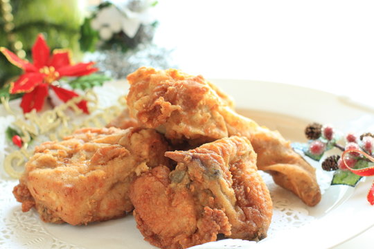 fried chiciken and ornamets for Christmas food image