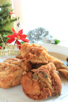 fried chicken with christmas ornament for Party food image
