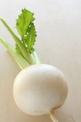 japanese vegetable,  turnip on wooden table with copy sp
