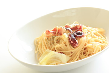 italian cuisine, octopus and cabbage spaghetti