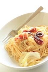 italian cuisine, octopus and cabbage spaghetti