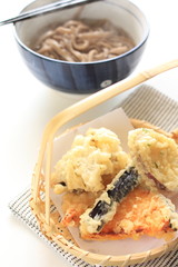 Japanese food, vegetable tempura on bamboo basket