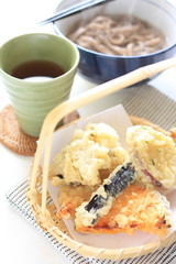 Japanese food, vegetable tempura on bamboo basket