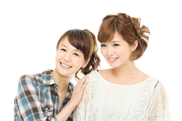 Beautiful asian women relaxing on white background