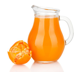 Full jug of tangerine juice, isolated on white