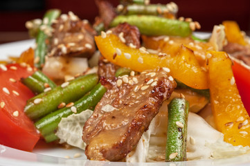 Warm salad with veal