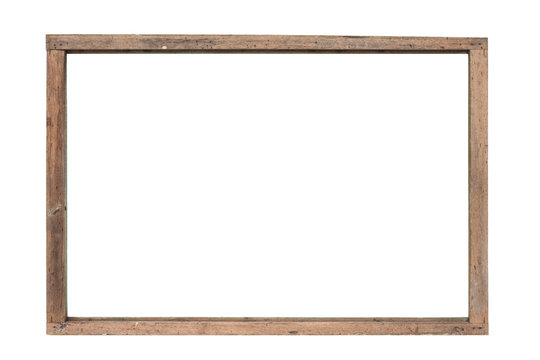 old wood frame vintage on white background with clipping path