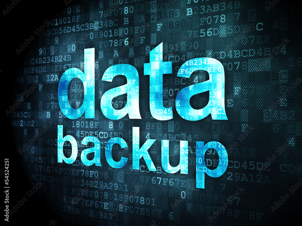 Poster information concept: data backup on digital background