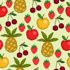 Seamless pattern with pixel fruit