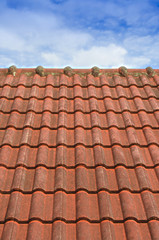 Tiled Roof with Fluffy Cloud Blue Sky 108