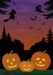 Halloween landscape with pumpkins