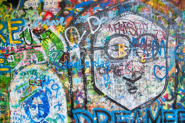 Colorful John Lennon wall in Prague