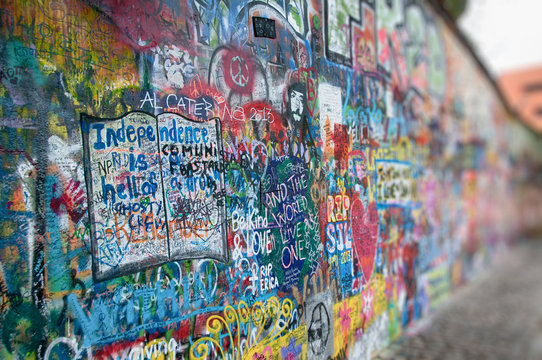 Colorful John Lennon wall in Prague