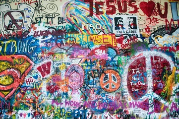 Fotobehang Graffiti Kleurrijke John Lennon-muur in Praag
