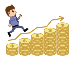 Man Stepping on Graph - Business cartoon Vectors