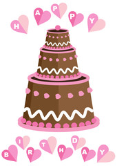 chocolate birthday cupcake and hearts, vector