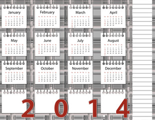 2014 year calendar on the background pattern in the cell