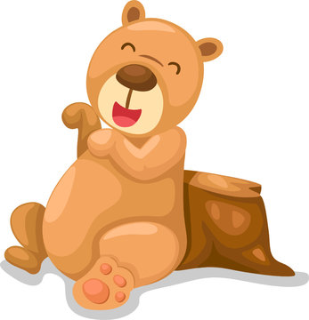 cute bear sitting on timber