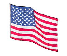 American flag in the wind on a white background