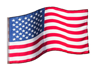 Flag of America in the wind on a white background