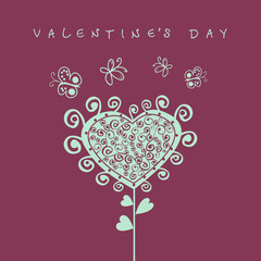 romantic card with illustration of garden and valentine sign