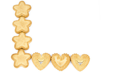 Star and heart shaped biscuits - Isolated on white