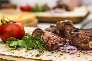 Grilled meat and vegetables