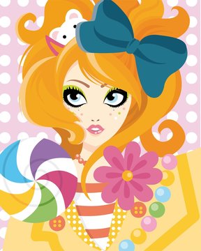 Ragazza alla moda con lecca lecca