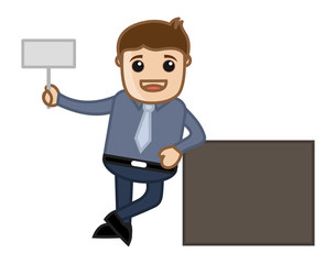 Man Standing with Blank Billboard - Business Cartoon Character