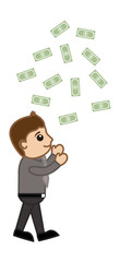 Money Rain - Business Cartoon Character Vector