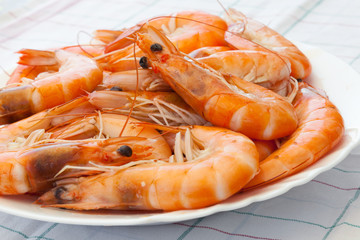 Pile of prepared shrimps on the plate