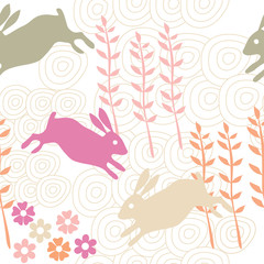 Rabbit seamless texture, endless vector illustration