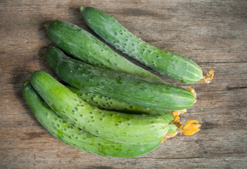 Cucumbers on wooden table