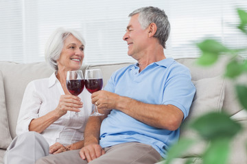 Couple clinking their glasses of red wine