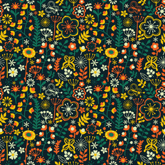 Seamless texture with flowers and butterflies. Endless floral pa