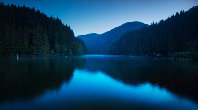 Blue Serenity On A Lake Very Early In The Morning