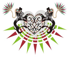 Tribal heart with decorative lions