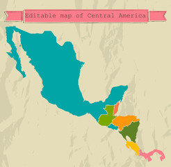 Editable Central America map with all countries.