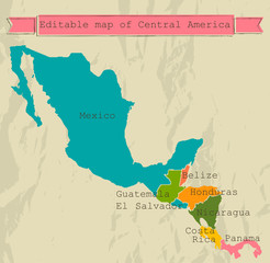 Editable Central America map with all countries.