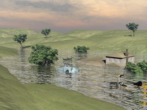 Flooded landscape - 3D render