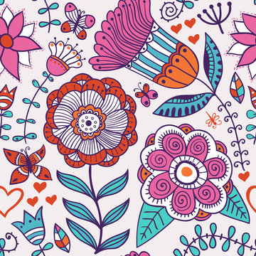 Abstract floral background, summer theme seamless pattern, vecto