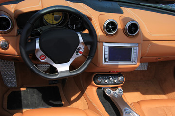 Brown leather car interior