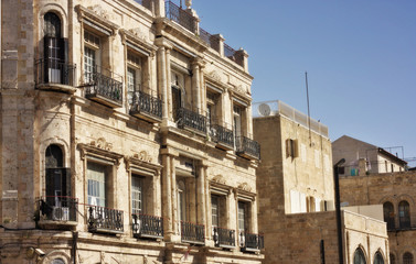 A facade of an old building in Jerusalem, Israel