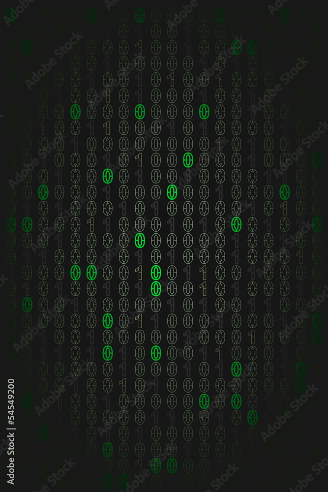Poster green lighted binary code numbers on black