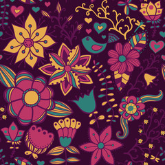 Abstract floral background, summer theme seamless pattern, vecto