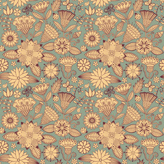 Abstract floral background, summer theme seamless pattern, vecto